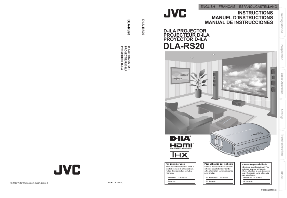 Dla-rs20, D-ila projector instructions | JVC DLA-RS0 User Manual | Page 61 / 120