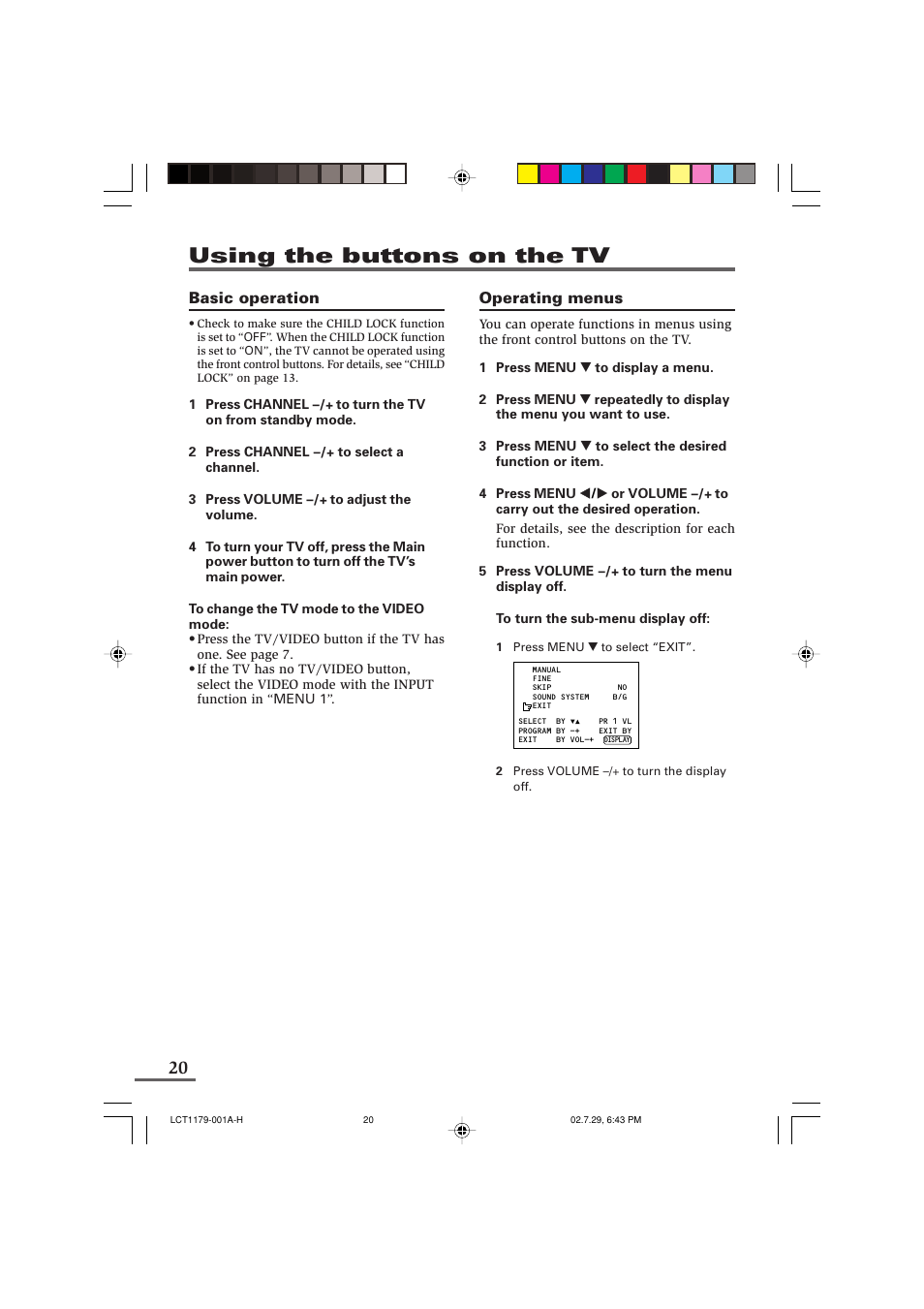 Using the buttons on the tv | JVC LCT1179-001A-H User Manual | Page 20 / 46