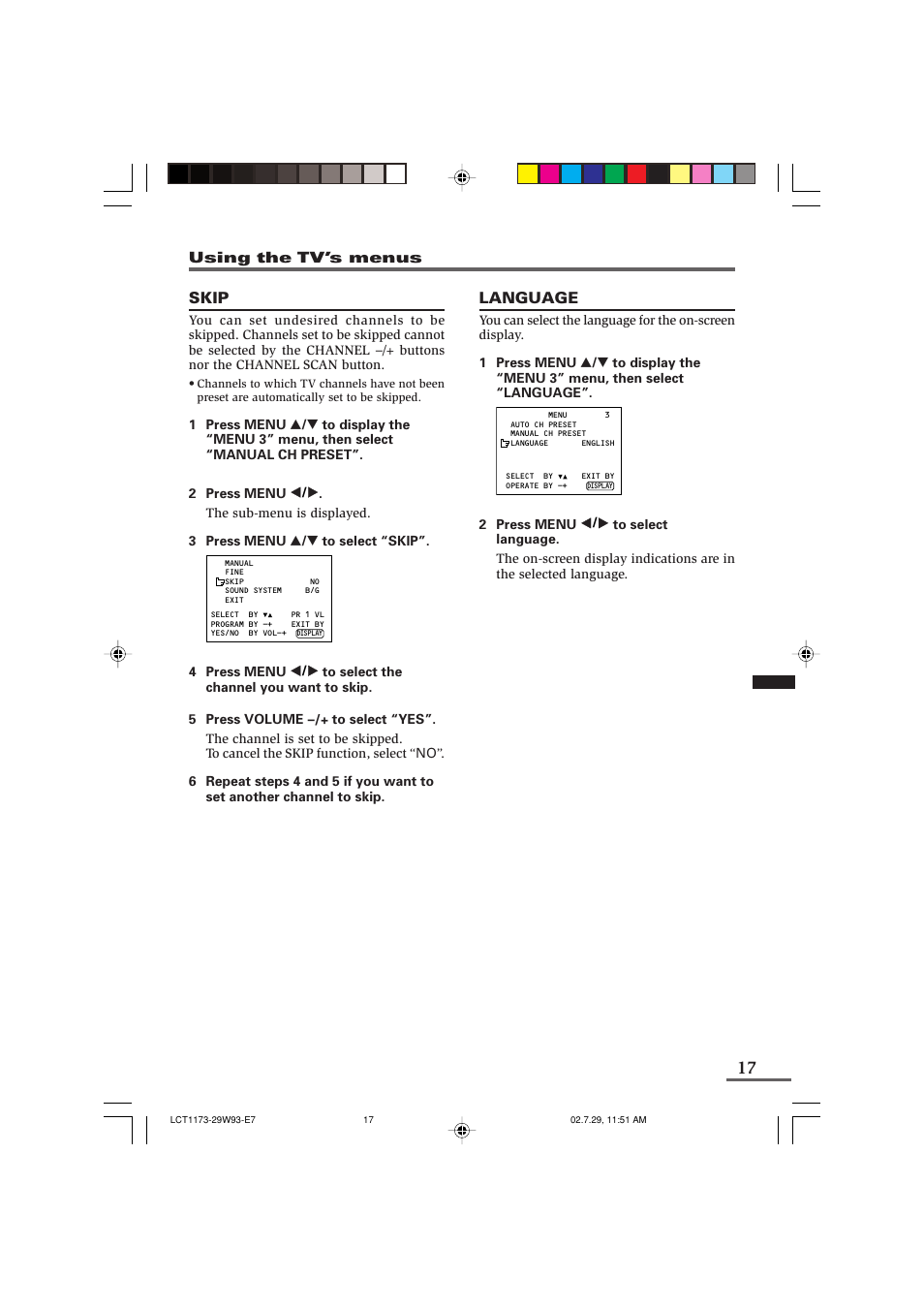Skip, Language | JVC LCT1179-001A-H User Manual | Page 39 / 46