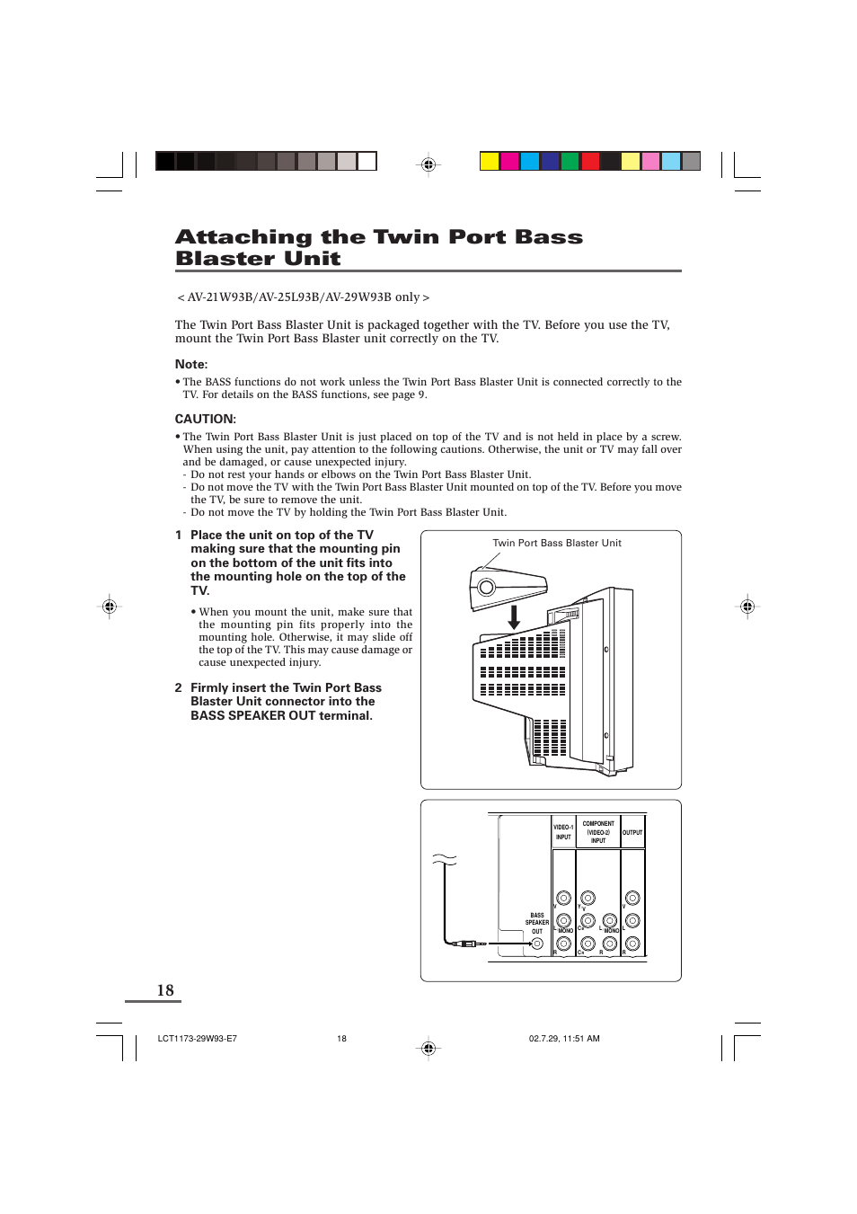 Attaching the twin port bass blaster unit, Caution | JVC LCT1179-001A-H User Manual | Page 40 / 46