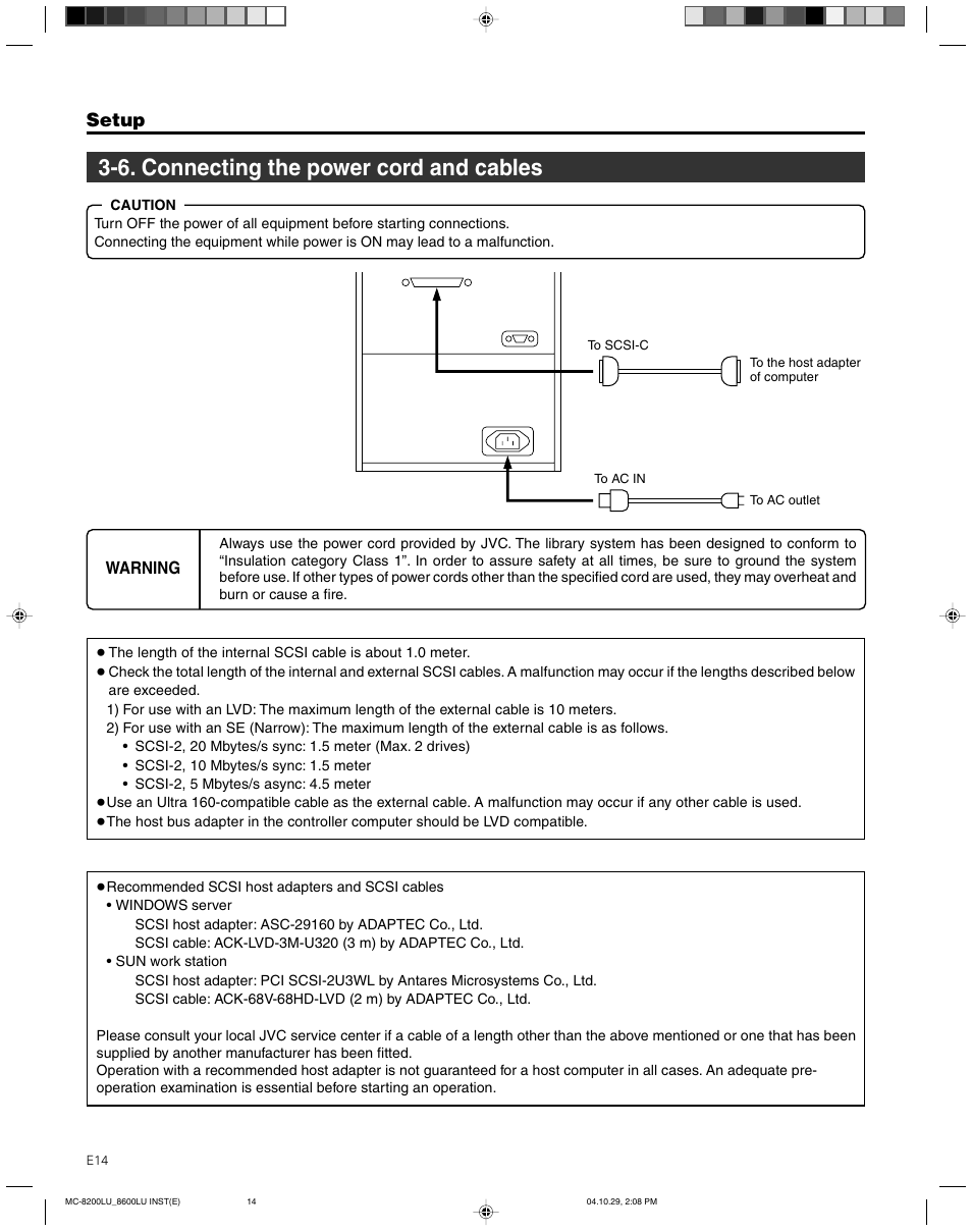 6. connecting the power cord and cables, Setup | JVC CD/DVD Library MC-8200LU User Manual | Page 15 / 138