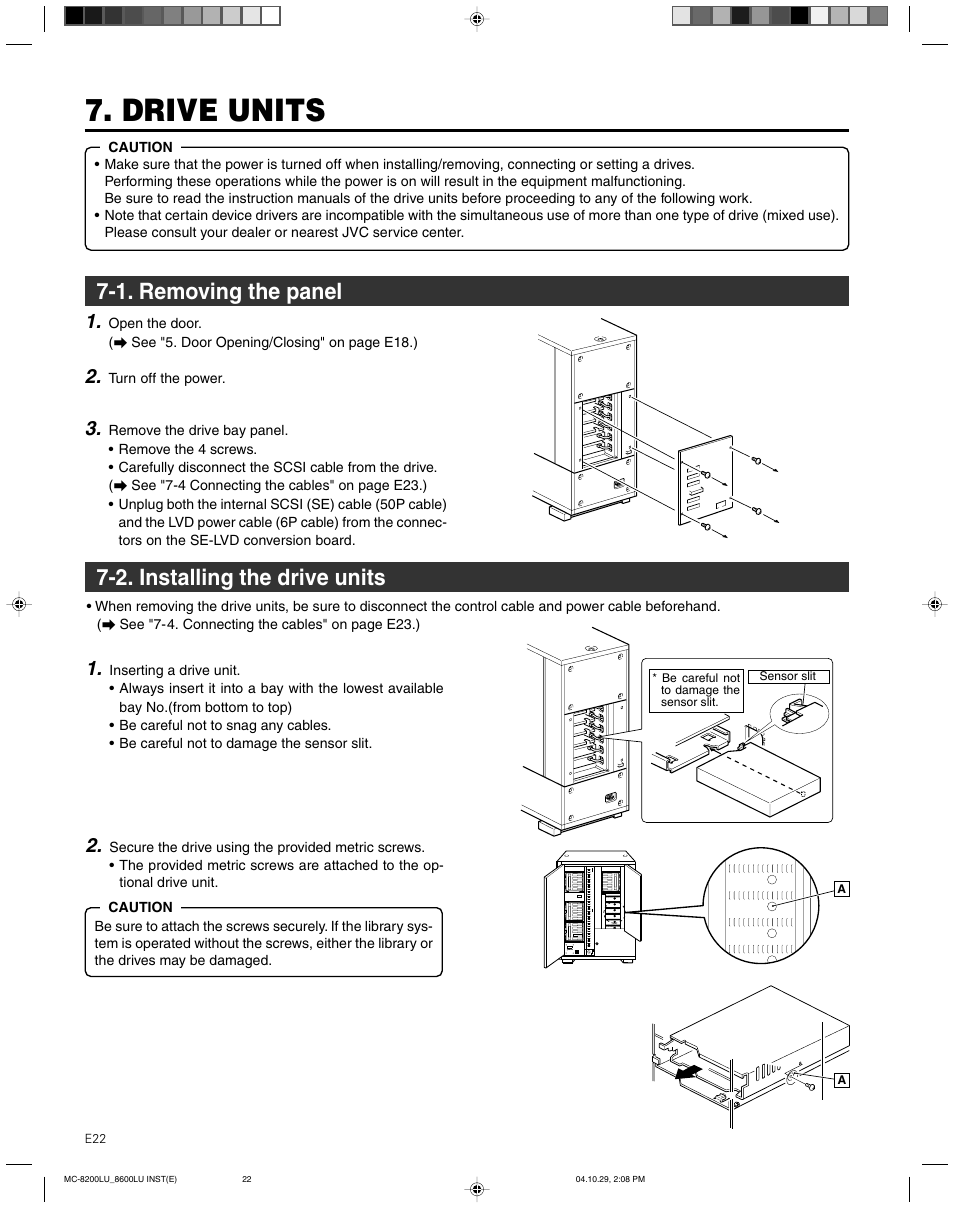 Drive units, 1. removing the panel, 2. installing the drive units | JVC CD/DVD Library MC-8200LU User Manual | Page 23 / 138