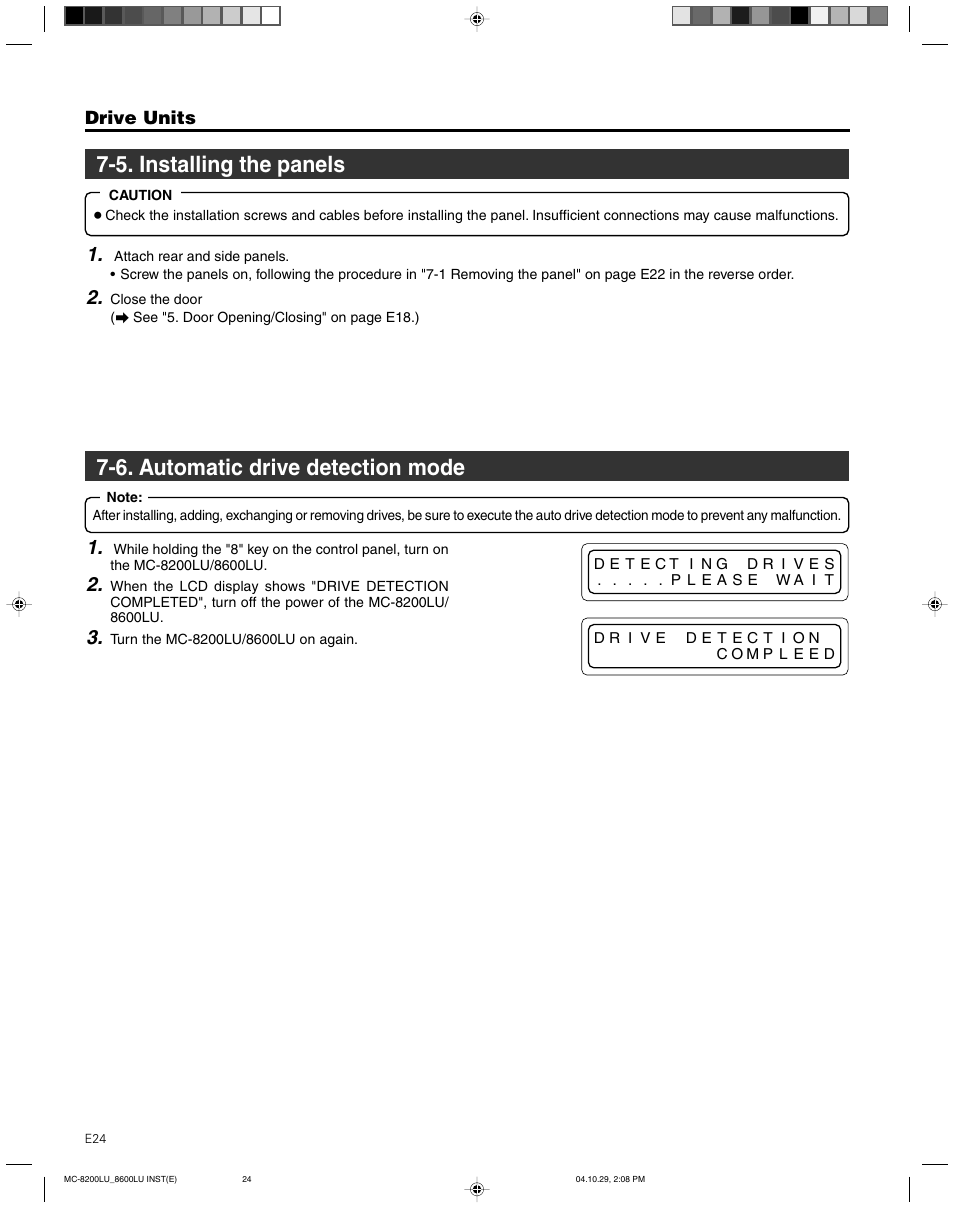 5. installing the panels, 6. automatic drive detection mode | JVC CD/DVD Library MC-8200LU User Manual | Page 25 / 138