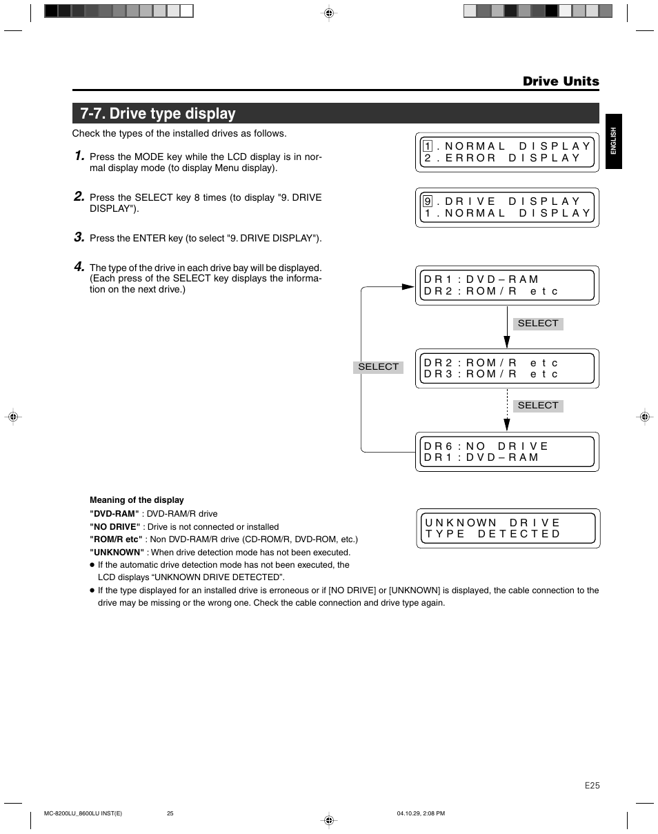 7. drive type display, Drive units | JVC CD/DVD Library MC-8200LU User Manual | Page 26 / 138