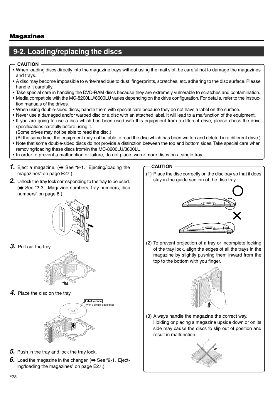 2. loading/replacing the discs, Magazines | JVC CD/DVD Library MC-8200LU User Manual | Page 29 / 138