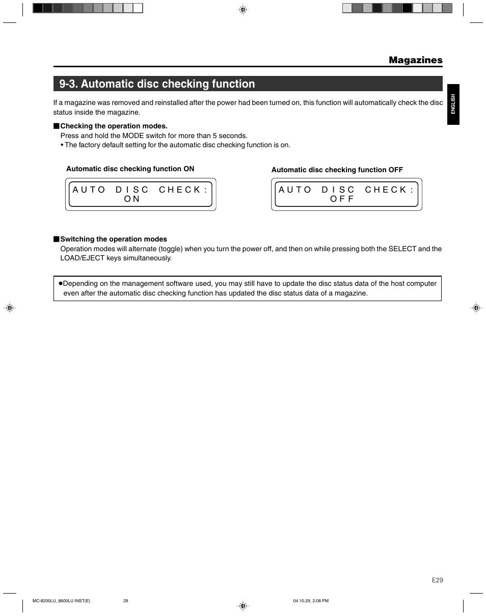 3. automatic disc checking function, Magazines | JVC CD/DVD Library MC-8200LU User Manual | Page 30 / 138