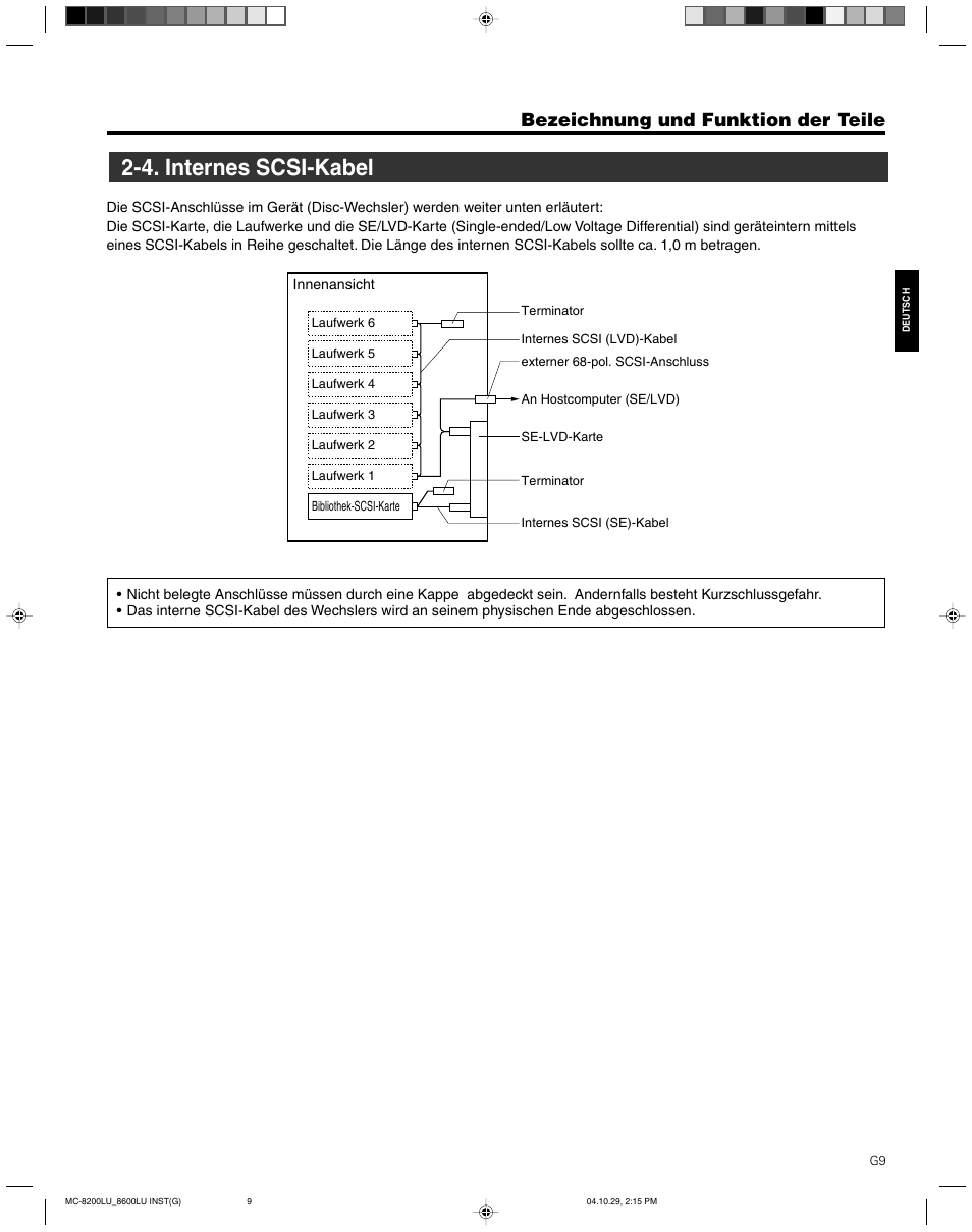 4. internes scsi-kabel, Bezeichnung und funktion der teile | JVC CD/DVD Library MC-8200LU User Manual | Page 44 / 138