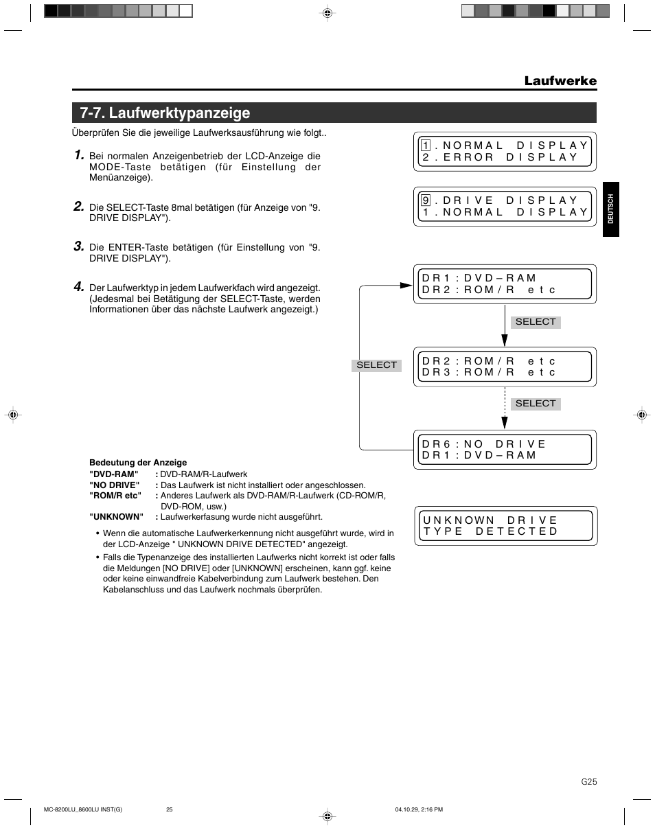 7. laufwerktypanzeige, Laufwerke | JVC CD/DVD Library MC-8200LU User Manual | Page 60 / 138