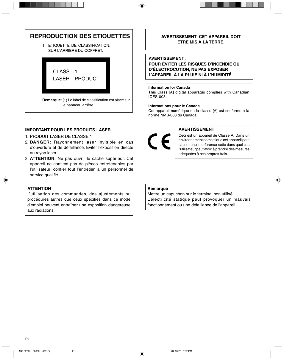 Reproduction des etiquettes | JVC CD/DVD Library MC-8200LU User Manual | Page 71 / 138