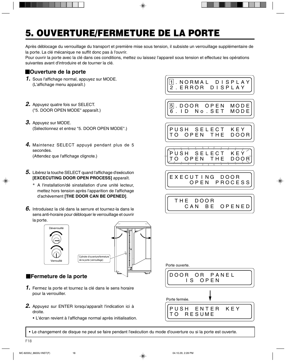 Ouverture/fermeture de la porte | JVC CD/DVD Library MC-8200LU User Manual | Page 87 / 138