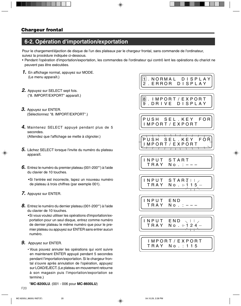 2. operation d'importation/exportation, 2. opération d'importation/exportation | JVC CD/DVD Library MC-8200LU User Manual | Page 89 / 138