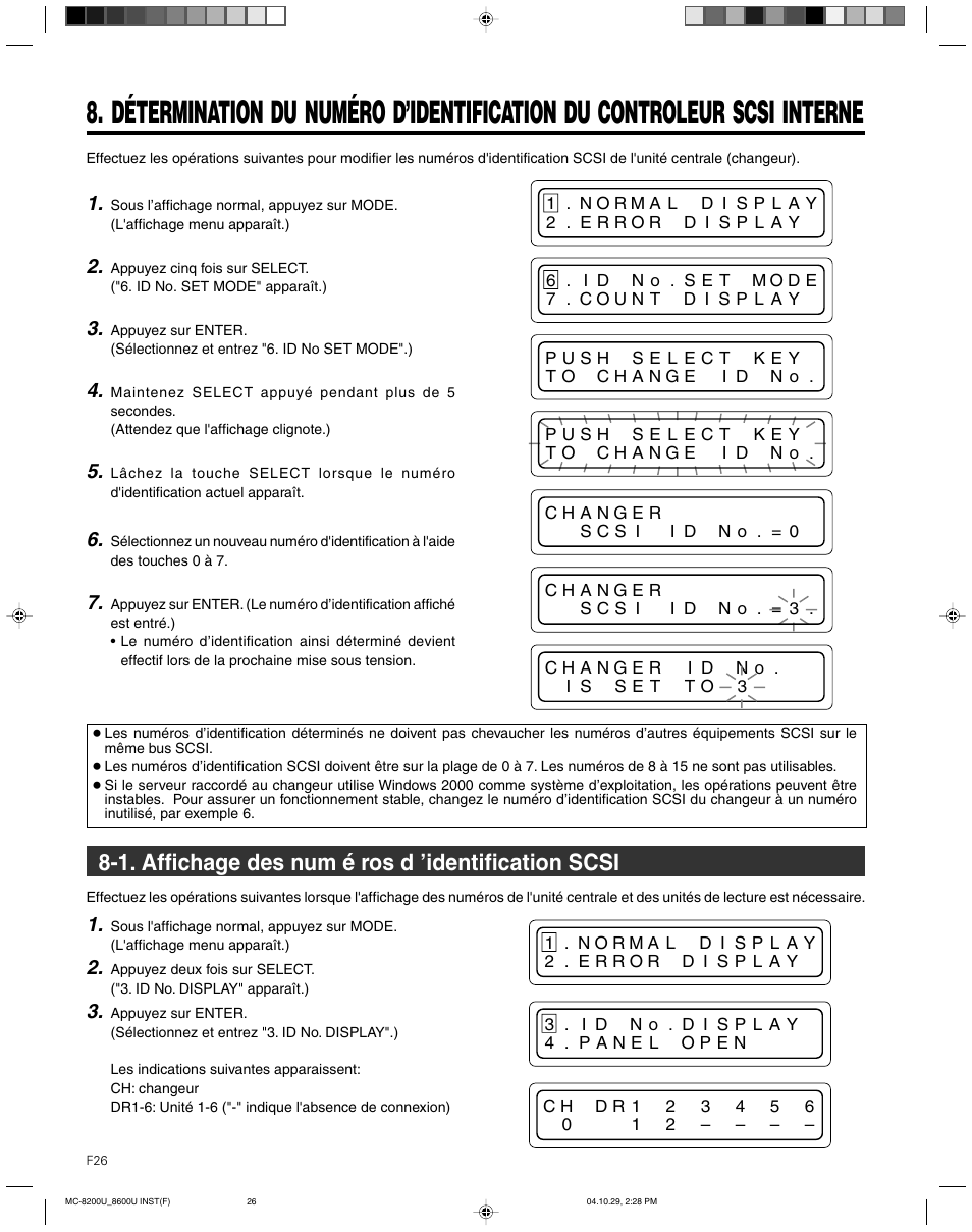 1. affichage des num e ros d ’identification scsi, 1. affichage des num é ros d ’identification scsi | JVC CD/DVD Library MC-8200LU User Manual | Page 95 / 138