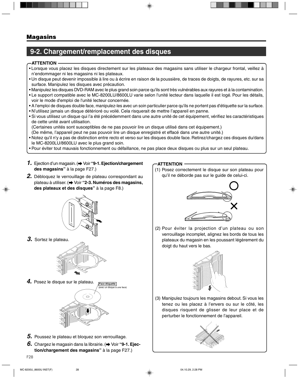 2. chargement/remplacement des disques, Magasins | JVC CD/DVD Library MC-8200LU User Manual | Page 97 / 138