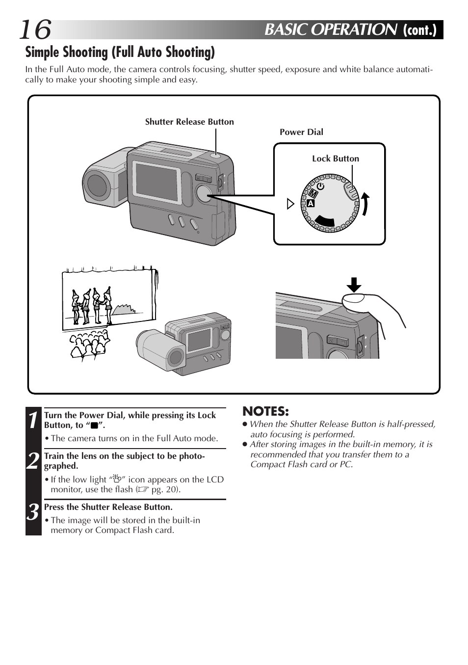 Basic operation, Simple shooting (full auto shooting), Cont.) | JVC CompactFlash LYT0143-001A User Manual | Page 16 / 68