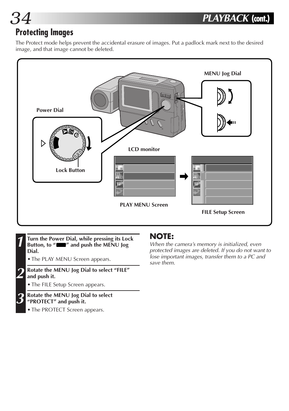 Playback, Protecting images, Cont.) | JVC CompactFlash LYT0143-001A User Manual | Page 34 / 68