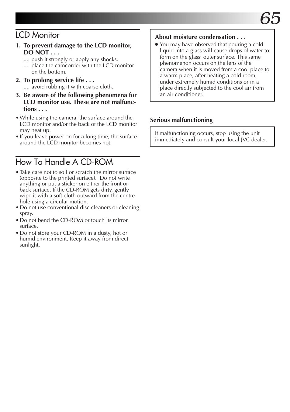 Lcd monitor, How to handle a cd-rom | JVC CompactFlash LYT0143-001A User Manual | Page 65 / 68
