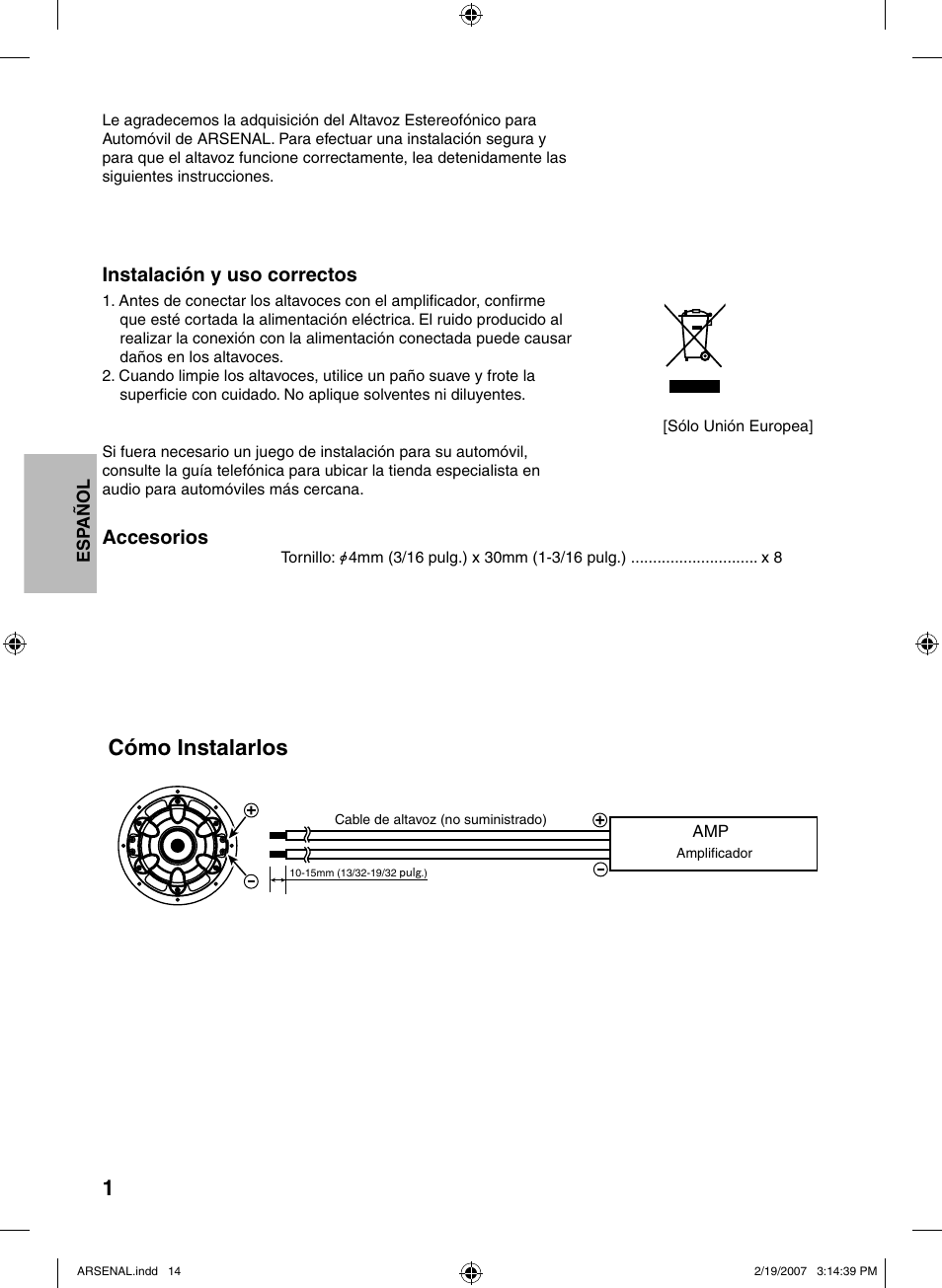 Español, Instalación y uso correctos, Accesorios | Cómo instalarlos | JVC CS-AW6240 User Manual | Page 14 / 20