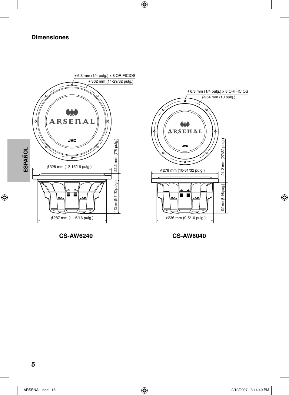 Dimensiones | JVC CS-AW6240 User Manual | Page 18 / 20