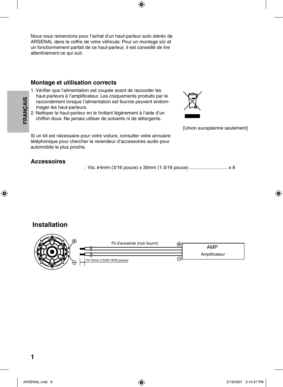Français, Montage et utilisation corrects, Accessoires | Installation | JVC CS-AW6240 User Manual | Page 8 / 20