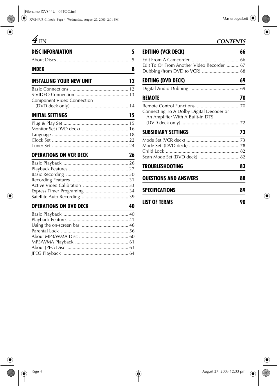 JVC HR-XVS44UJ User Manual | Page 4 / 92