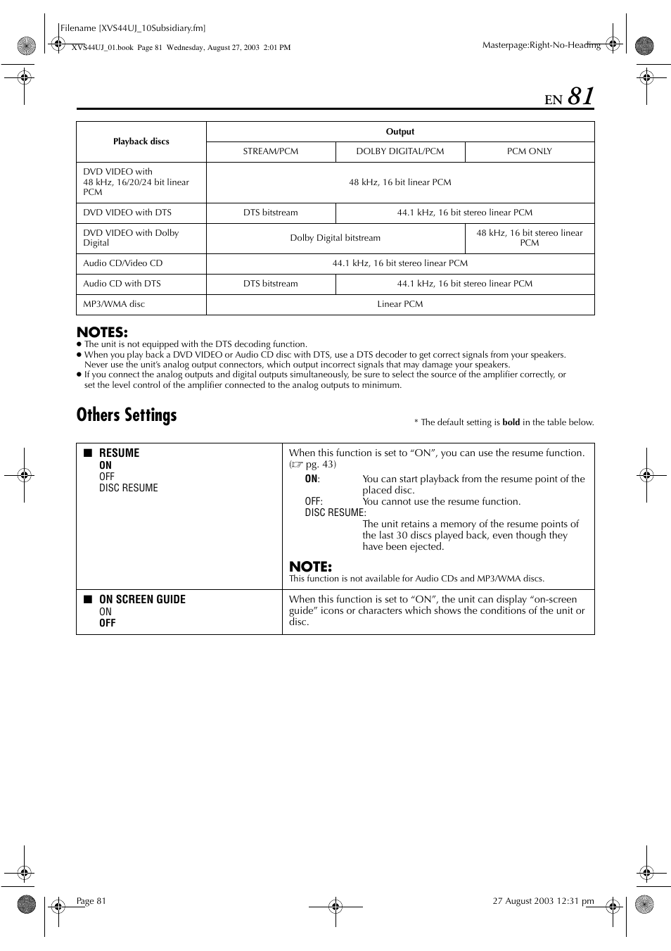 Pg. 81), Sume, Pg. 81) if y | Others settings | JVC HR-XVS44UJ User Manual | Page 81 / 92