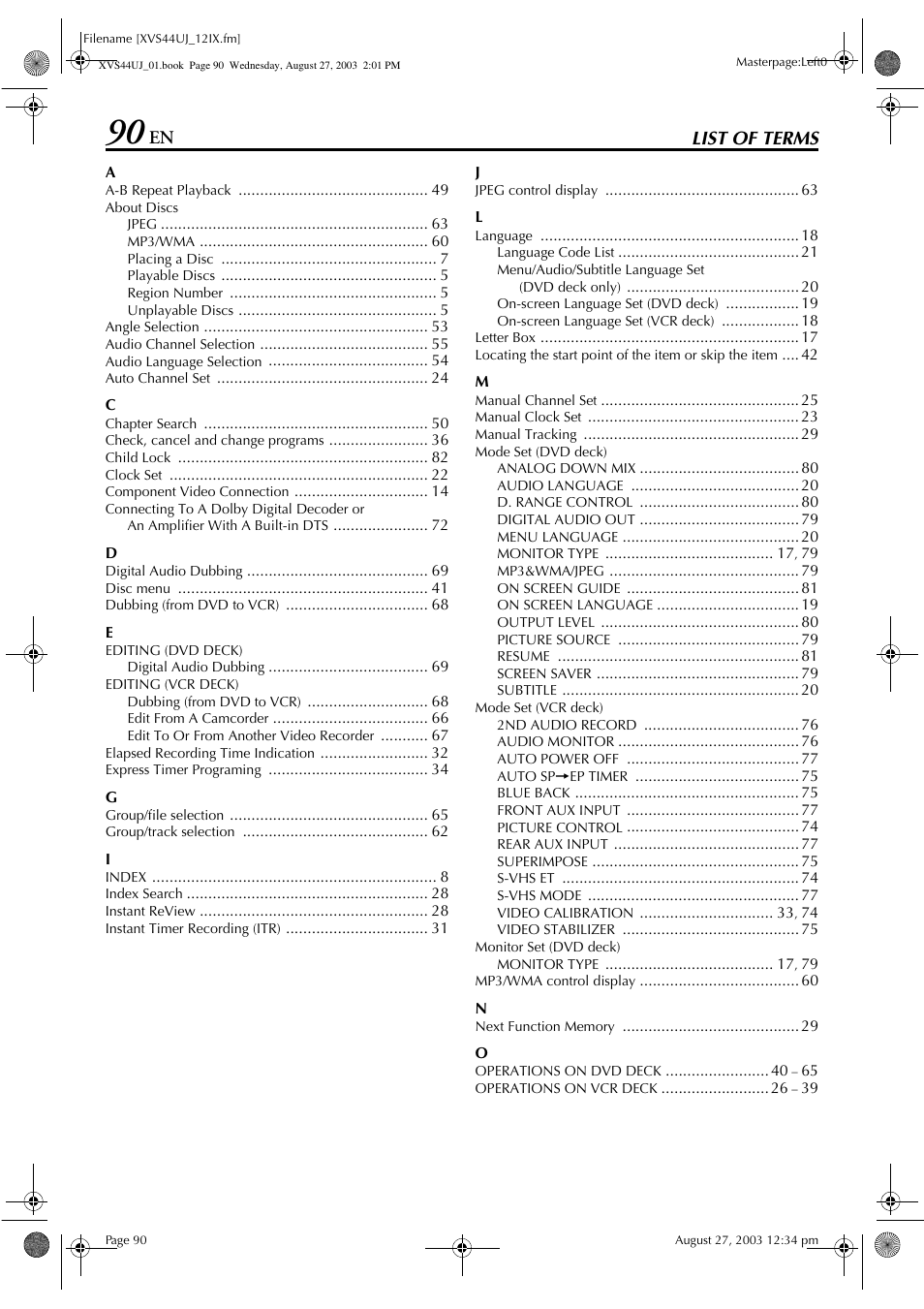 List of terms | JVC HR-XVS44UJ User Manual | Page 90 / 92
