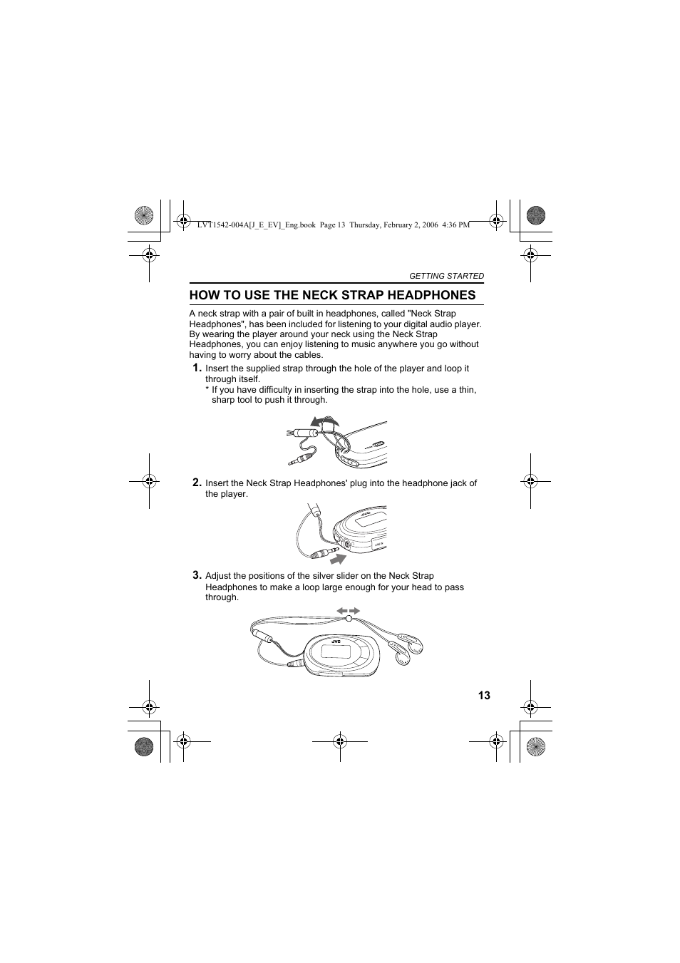 How to use the neck strap headphones | JVC XA-F57P User Manual | Page 13 / 44