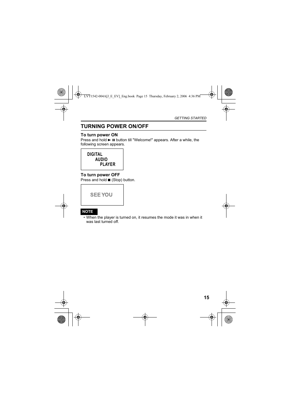 Turning power on/off | JVC XA-F57P User Manual | Page 15 / 44