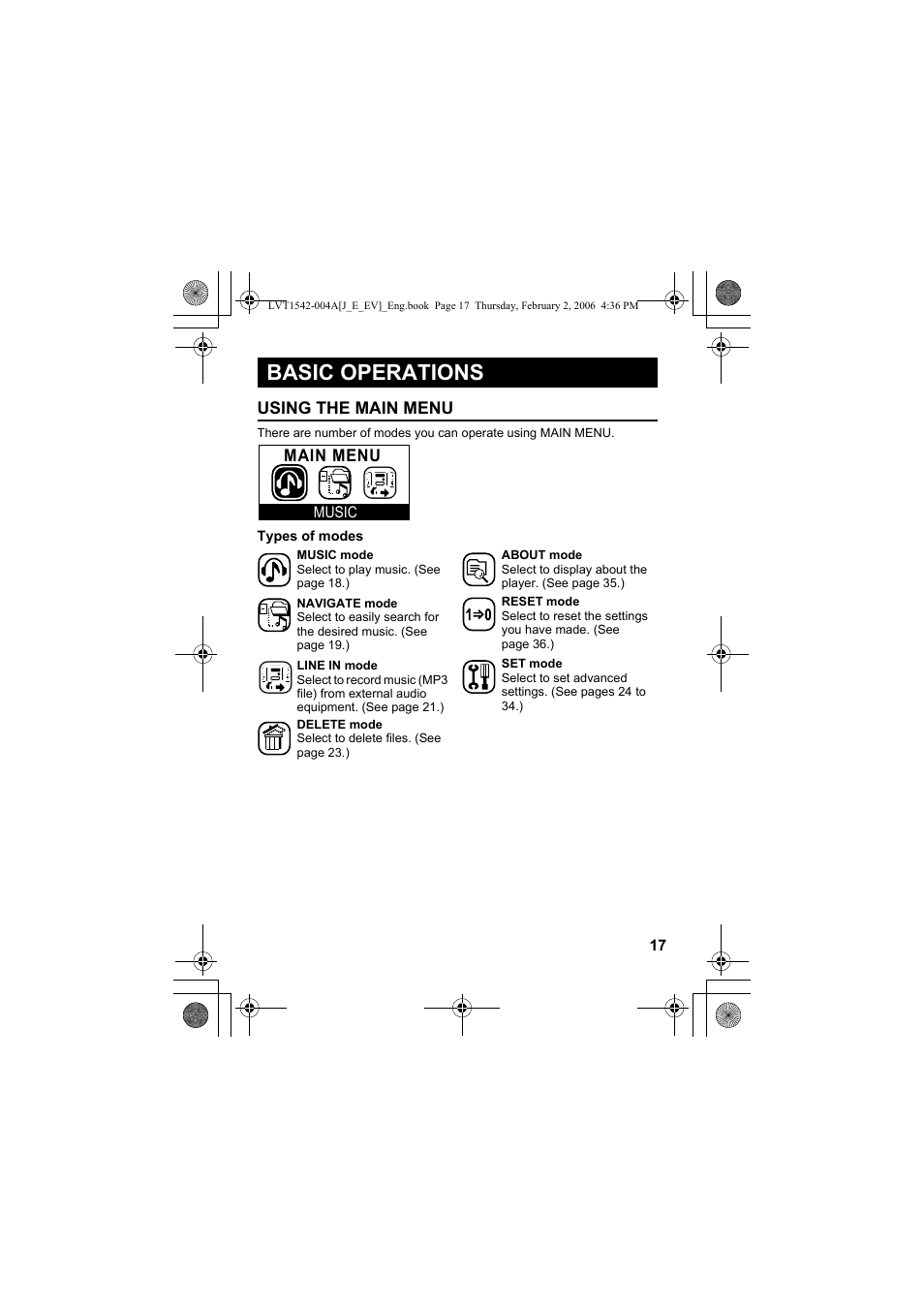 Basic operations, Using the main menu | JVC XA-F57P User Manual | Page 17 / 44