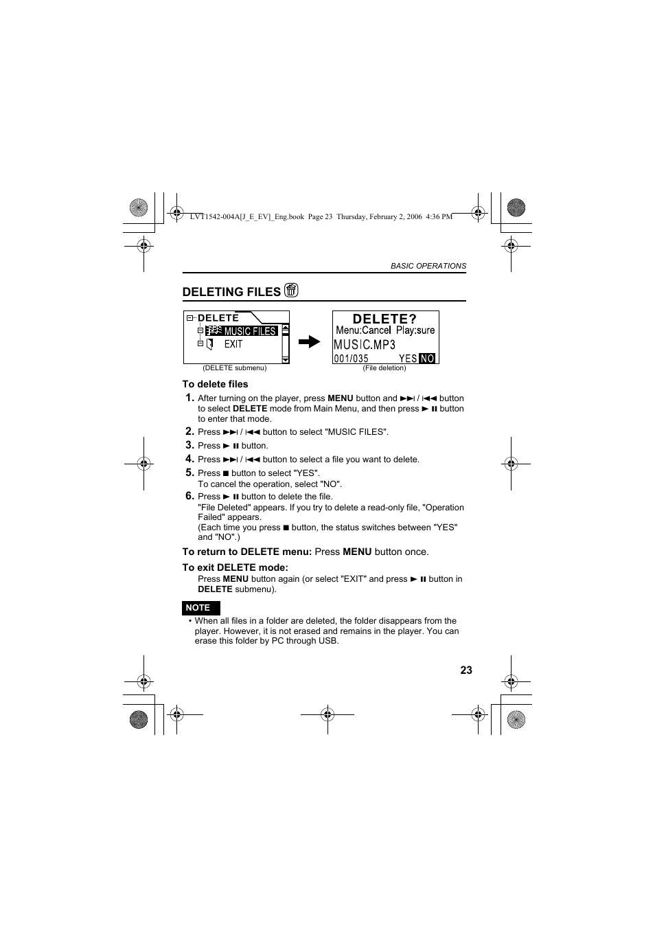 Deleting files | JVC XA-F57P User Manual | Page 23 / 44