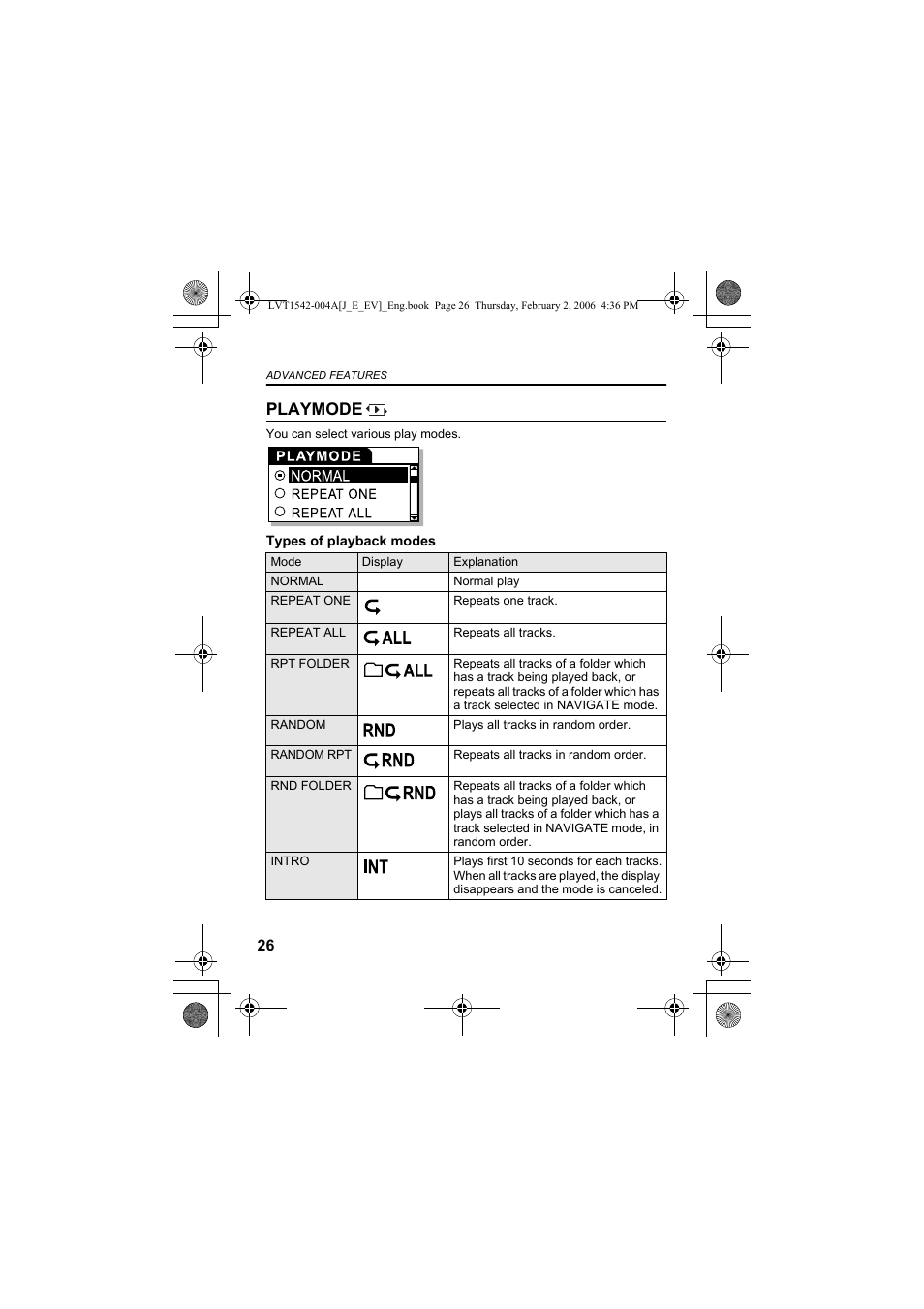 Playmode | JVC XA-F57P User Manual | Page 26 / 44