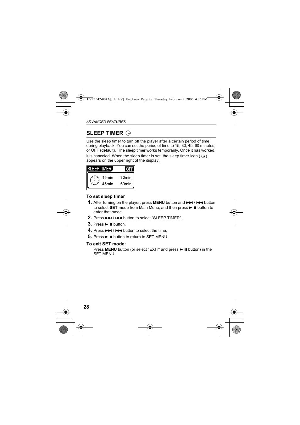 Sleep timer | JVC XA-F57P User Manual | Page 28 / 44