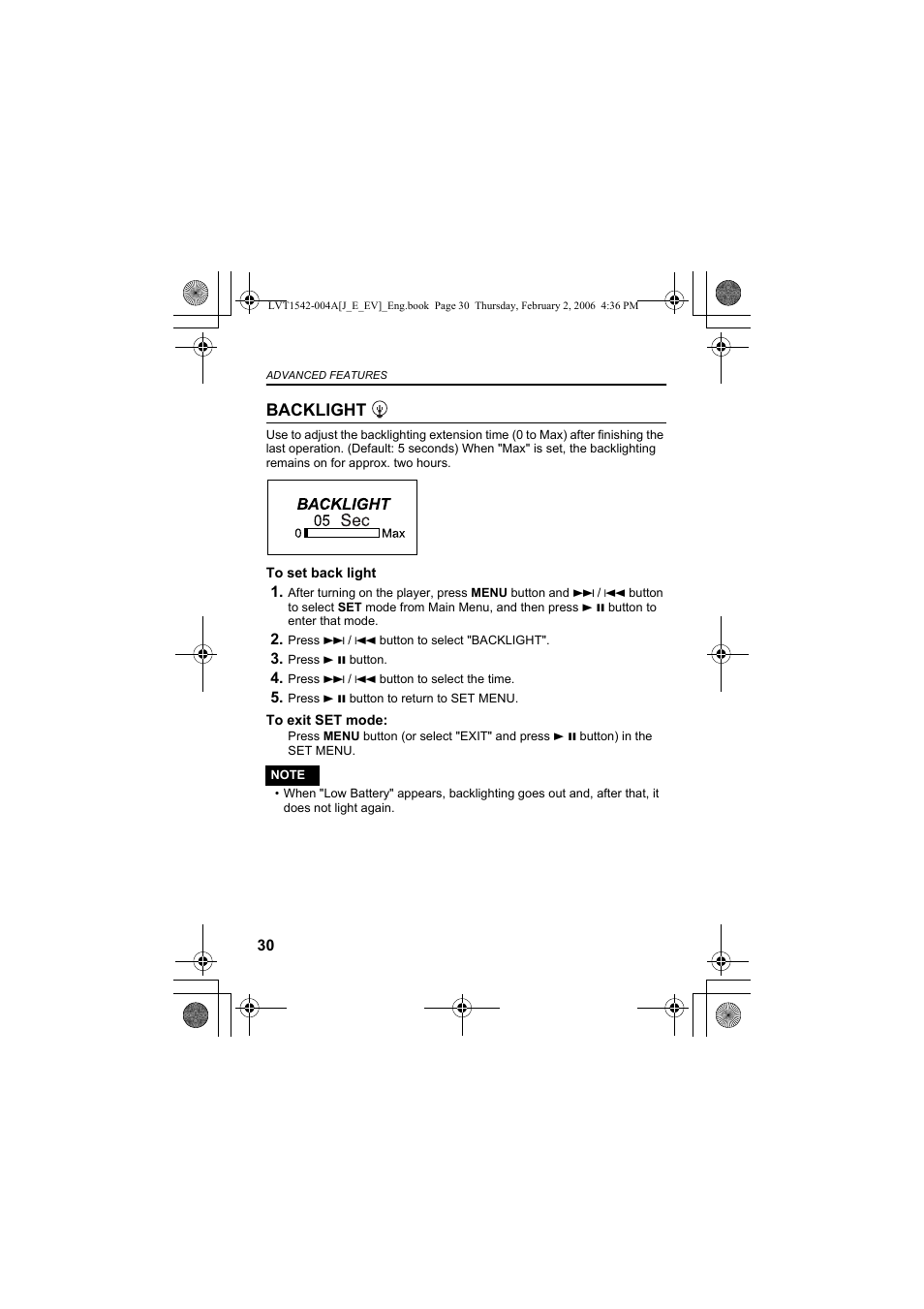 Backlight | JVC XA-F57P User Manual | Page 30 / 44