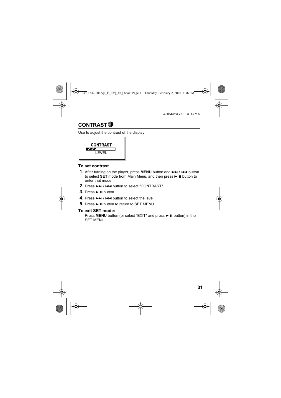 Contrast | JVC XA-F57P User Manual | Page 31 / 44