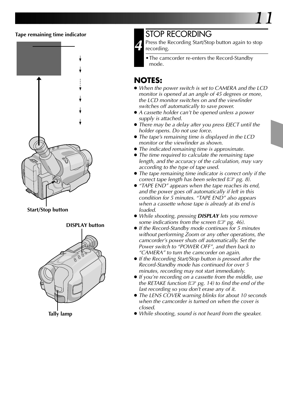 Stop recording | JVC COMPACT VHS LYT0002-0N5A User Manual | Page 11 / 52