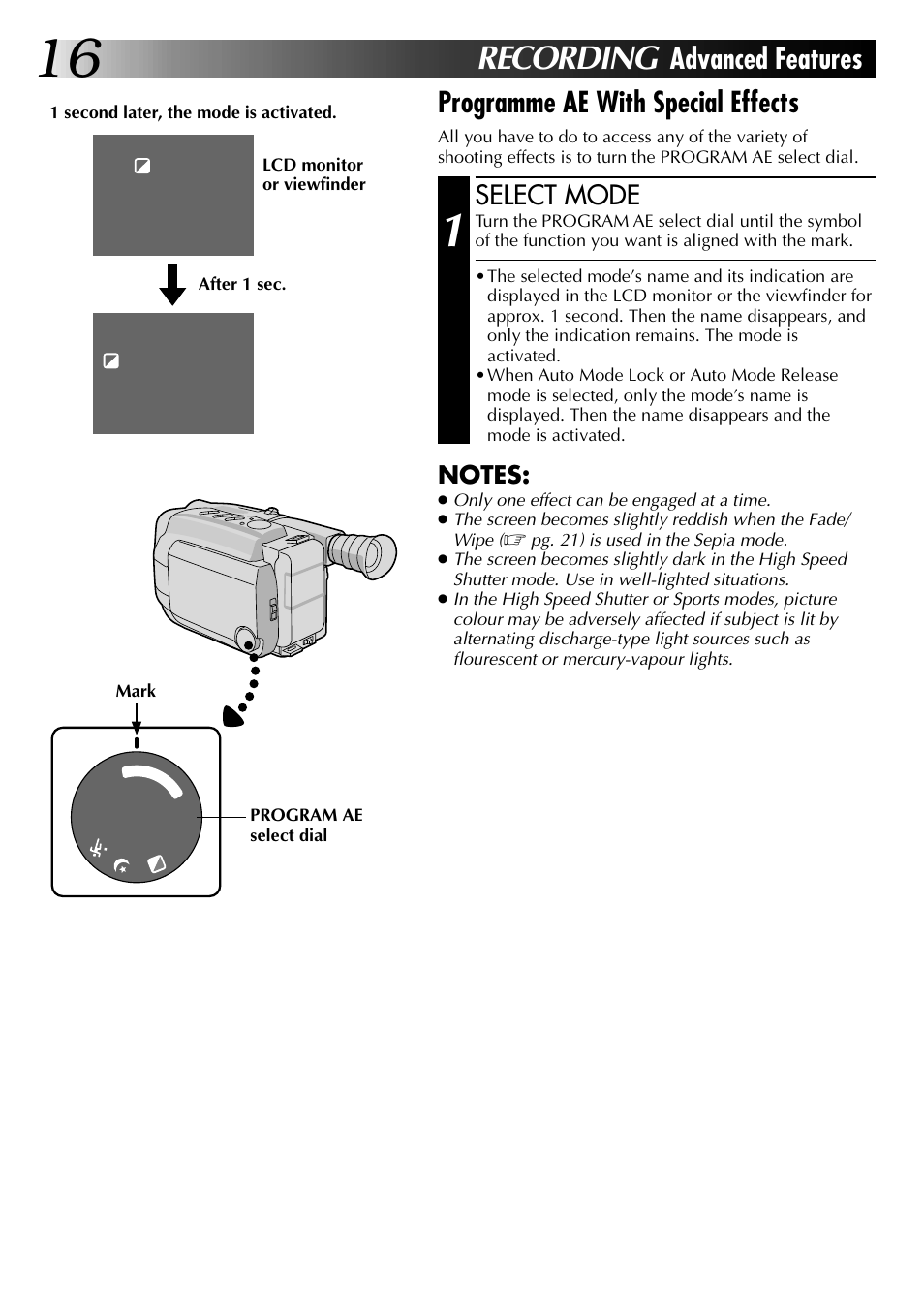 Recording, Select mode | JVC COMPACT VHS LYT0002-0N5A User Manual | Page 16 / 52