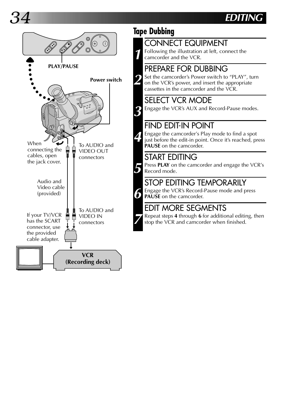 Editing | JVC COMPACT VHS LYT0002-0N5A User Manual | Page 34 / 52