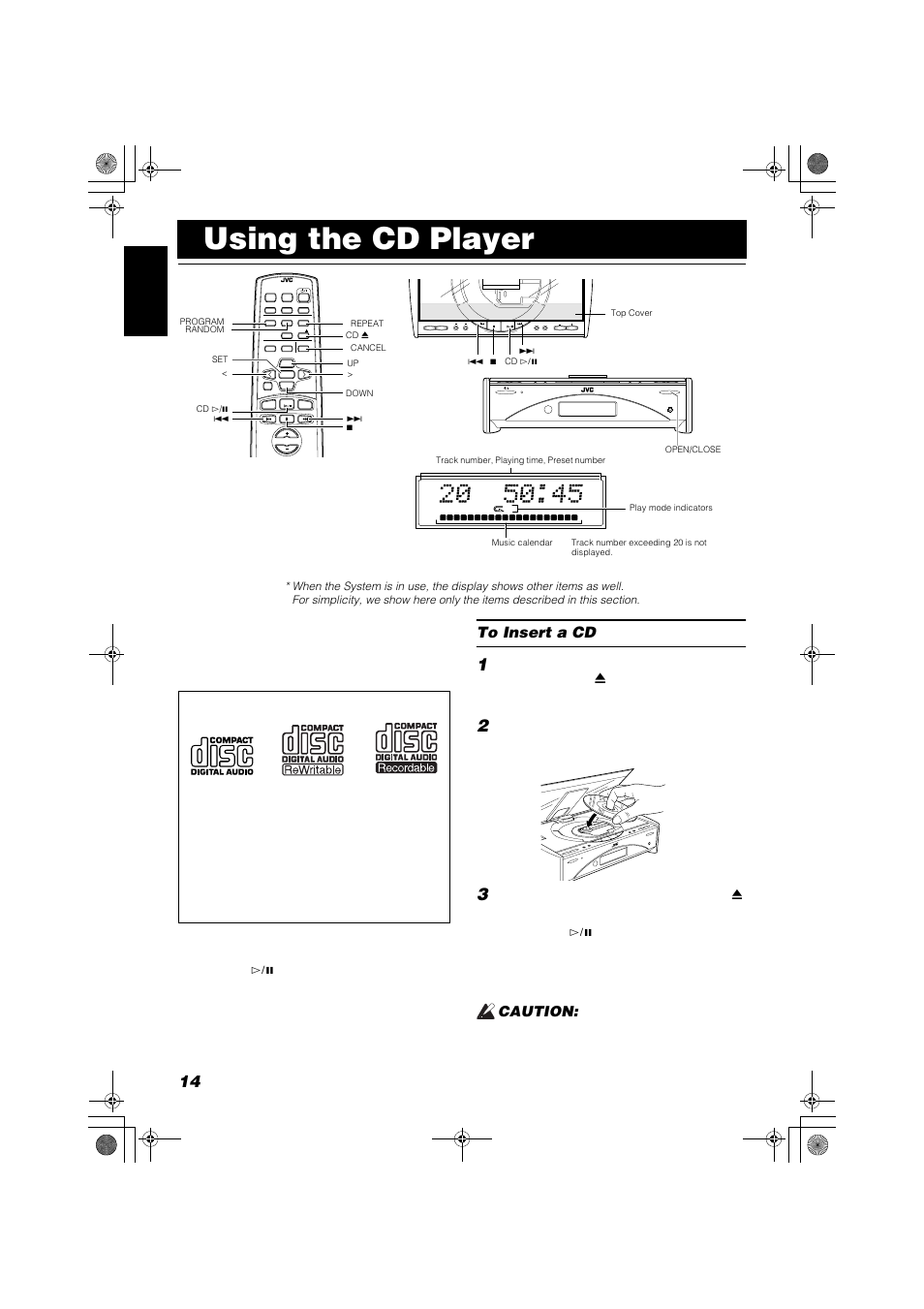 Using the cd player, Caution, Standby/on | JVC FSSD1000CA User Manual | Page 18 / 52