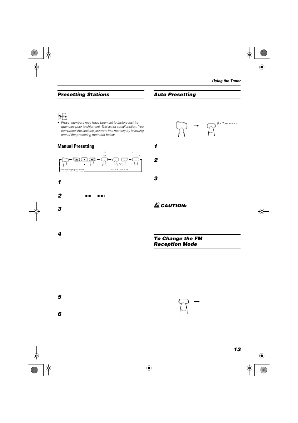 Presetting stations, Manual presetting, Auto presetting | JVC FSSD1000CA User Manual | Page 43 / 52