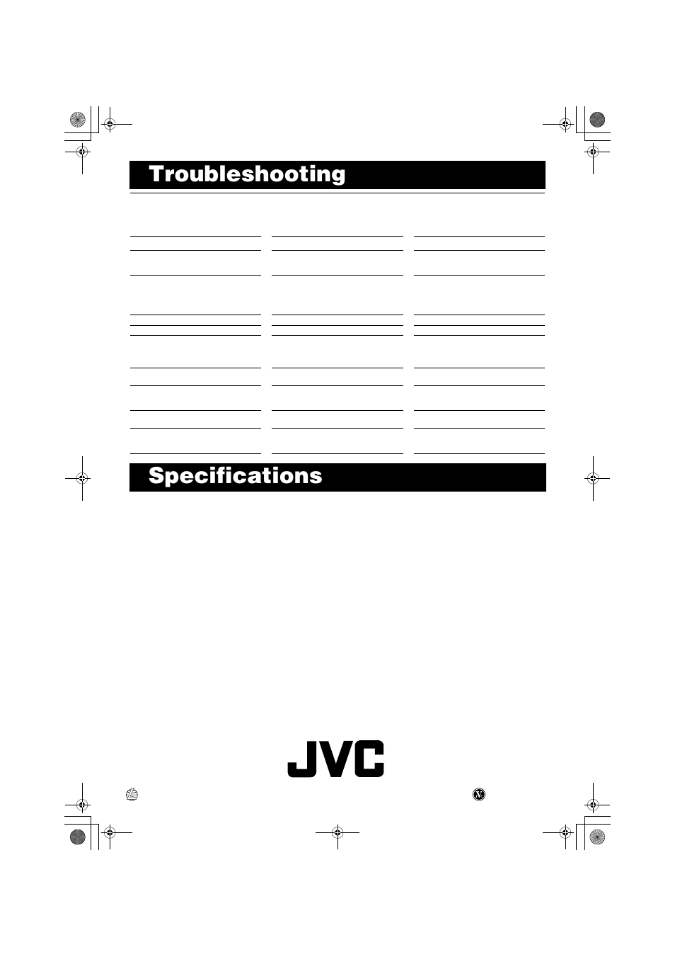 Troubleshooting, Specifications | JVC FSSD1000CA User Manual | Page 52 / 52