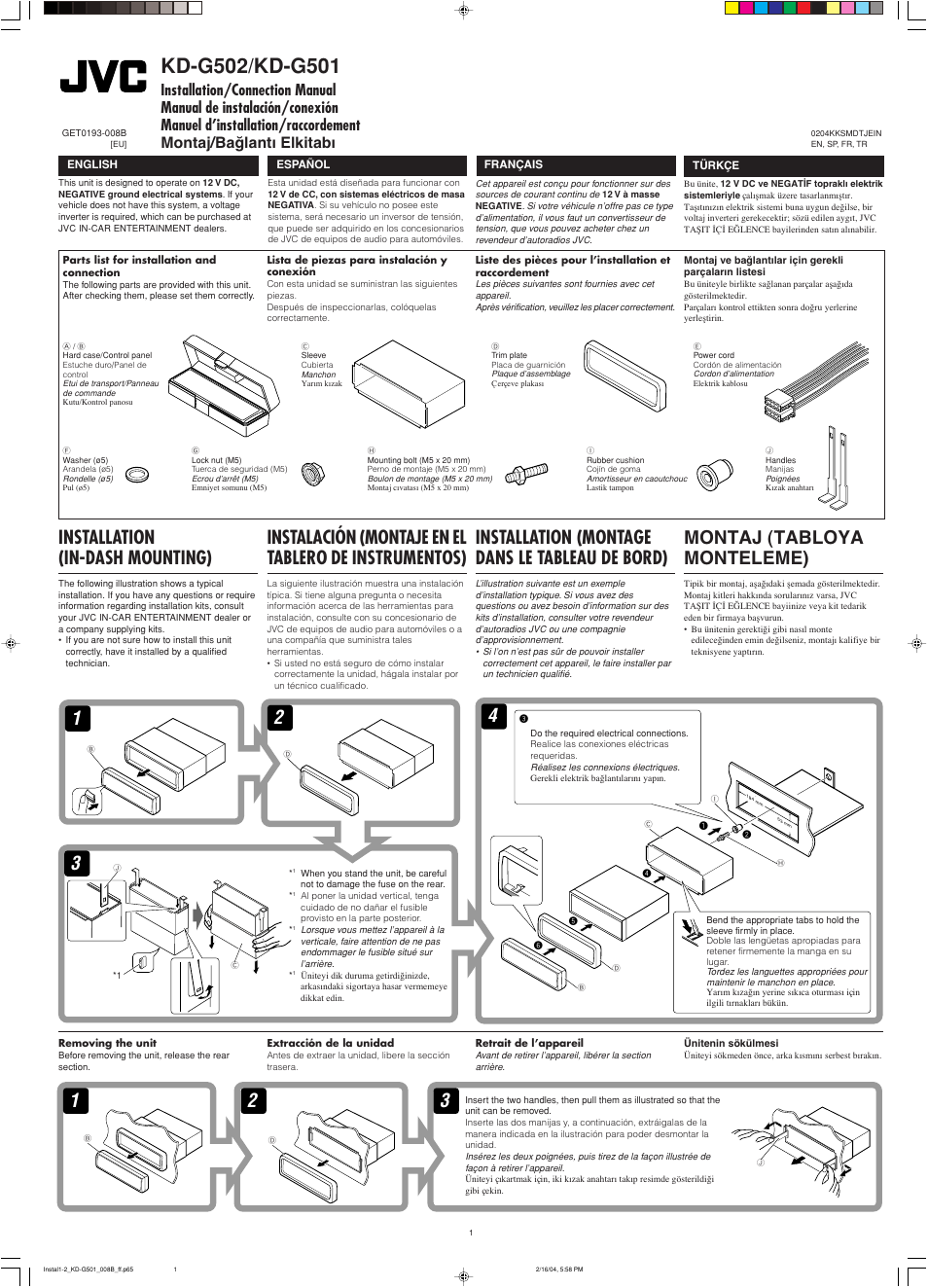 JVC KD-G501 User Manual | 4 pages