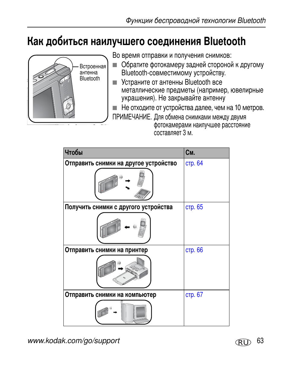 Как добиться наилучшего соединения bluetooth, Bluetooth | Kodak V610 User Manual | Page 69 / 106