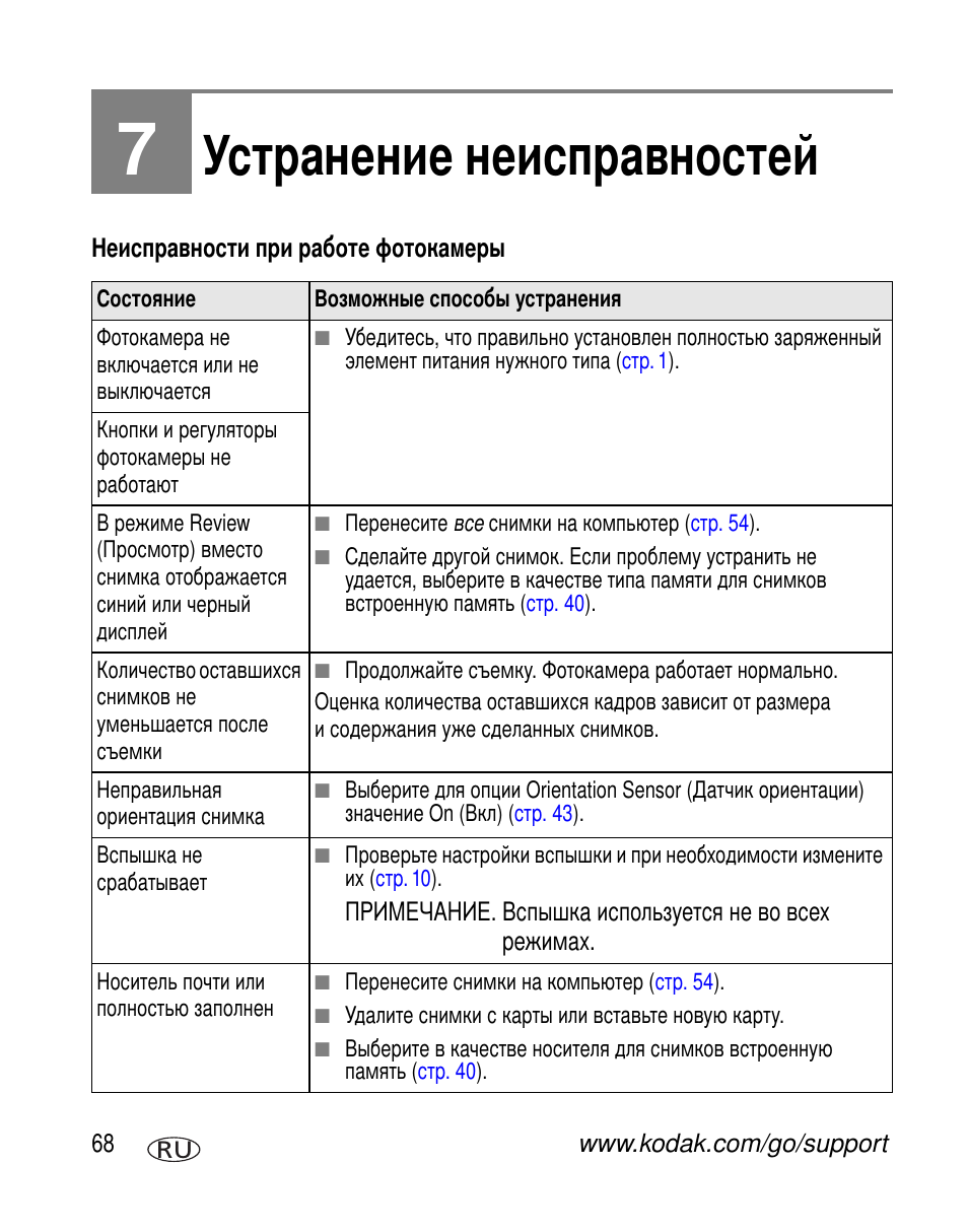 Устранение неисправностей | Kodak V610 User Manual | Page 74 / 106