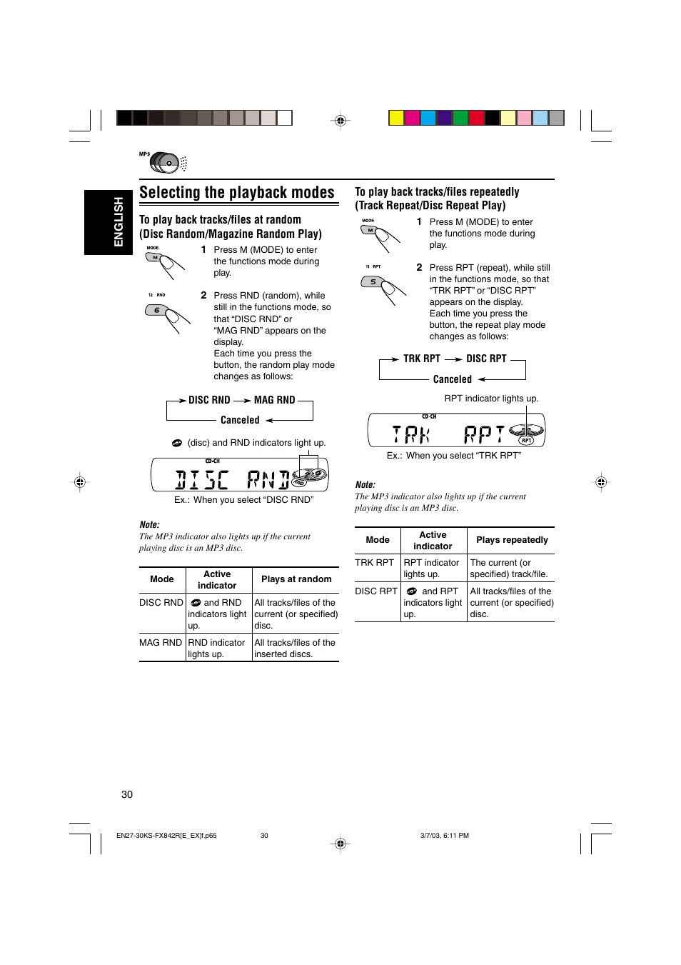 Selecting the playback modes | JVC GET0140-001A User Manual | Page 30 / 46
