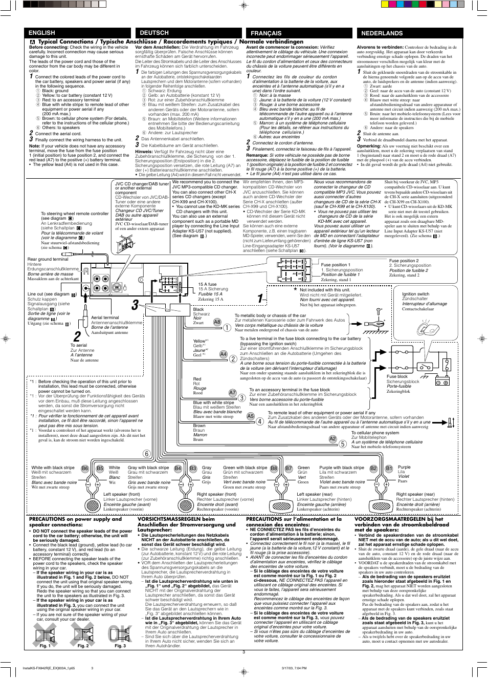 Typical connections, Precautions, Français deutsch nederlands english | JVC GET0140-001A User Manual | Page 45 / 46