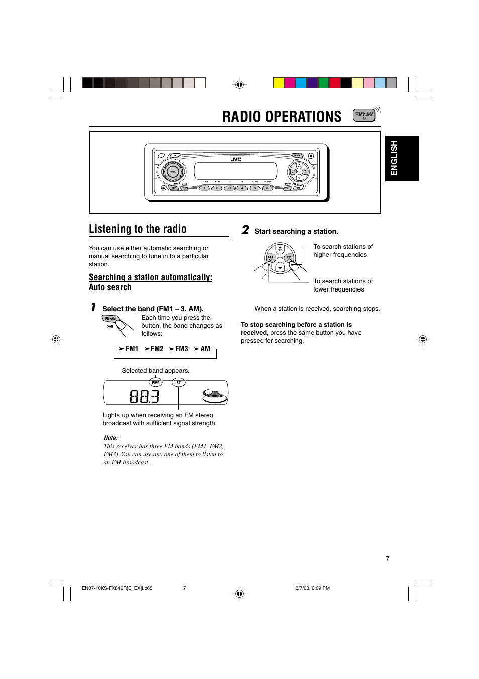 Radio operations, Listening to the radio | JVC GET0140-001A User Manual | Page 7 / 46