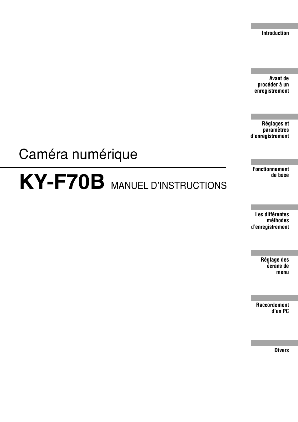 French, Ky-f70b, Caméra numérique | Manuel d’instructions | JVC KY-F70B User Manual | Page 149 / 221