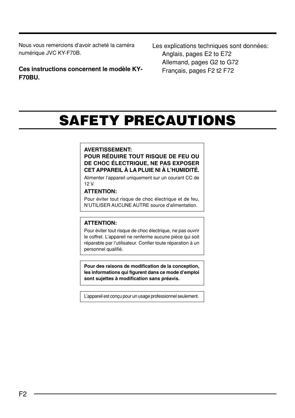 Safety precautions | JVC KY-F70B User Manual | Page 150 / 221