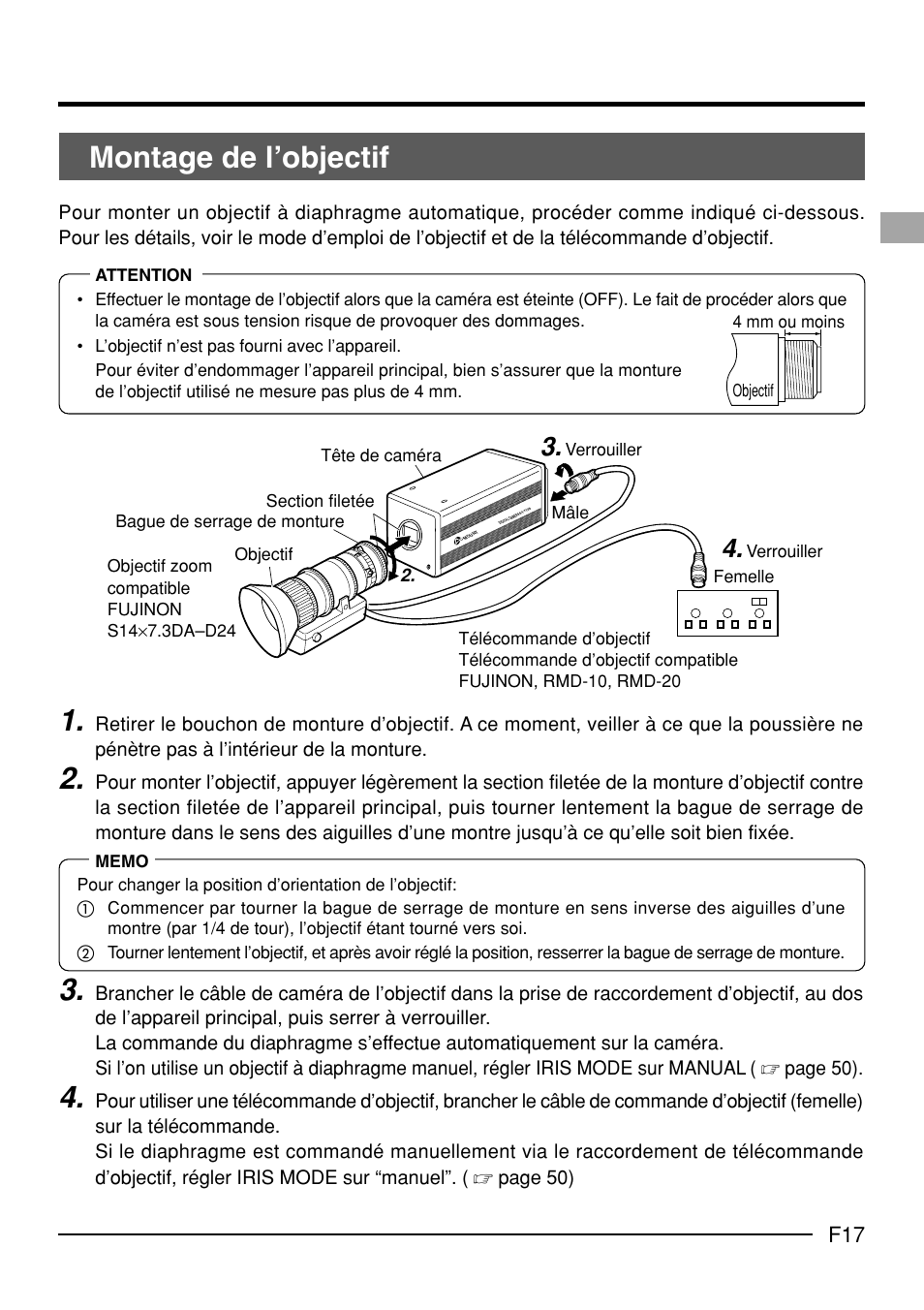 Montage de l’objectif | JVC KY-F70B User Manual | Page 165 / 221