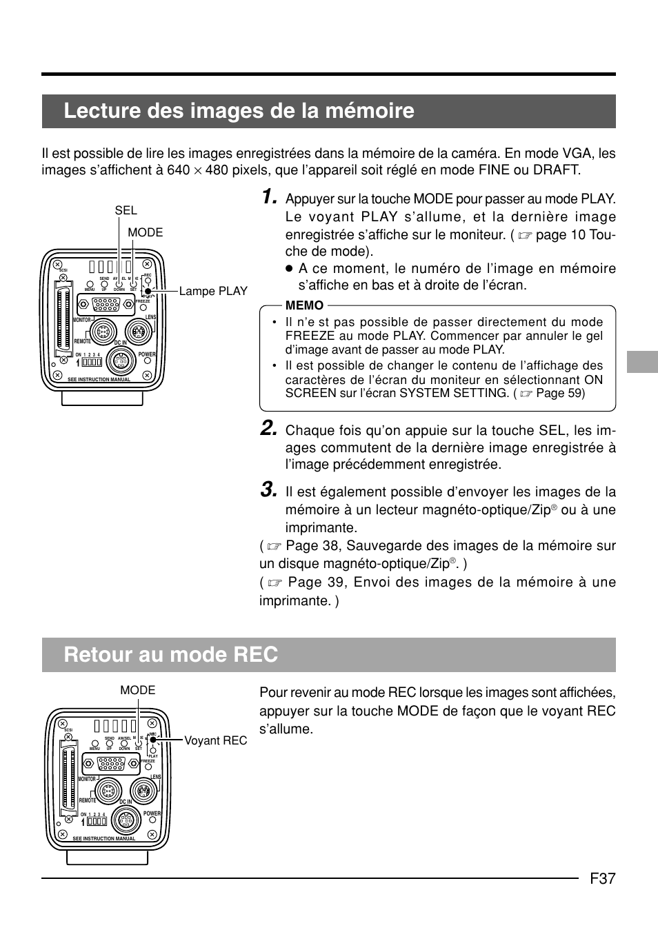 Mode lampe play voyant rec, Sel mode | JVC KY-F70B User Manual | Page 185 / 221